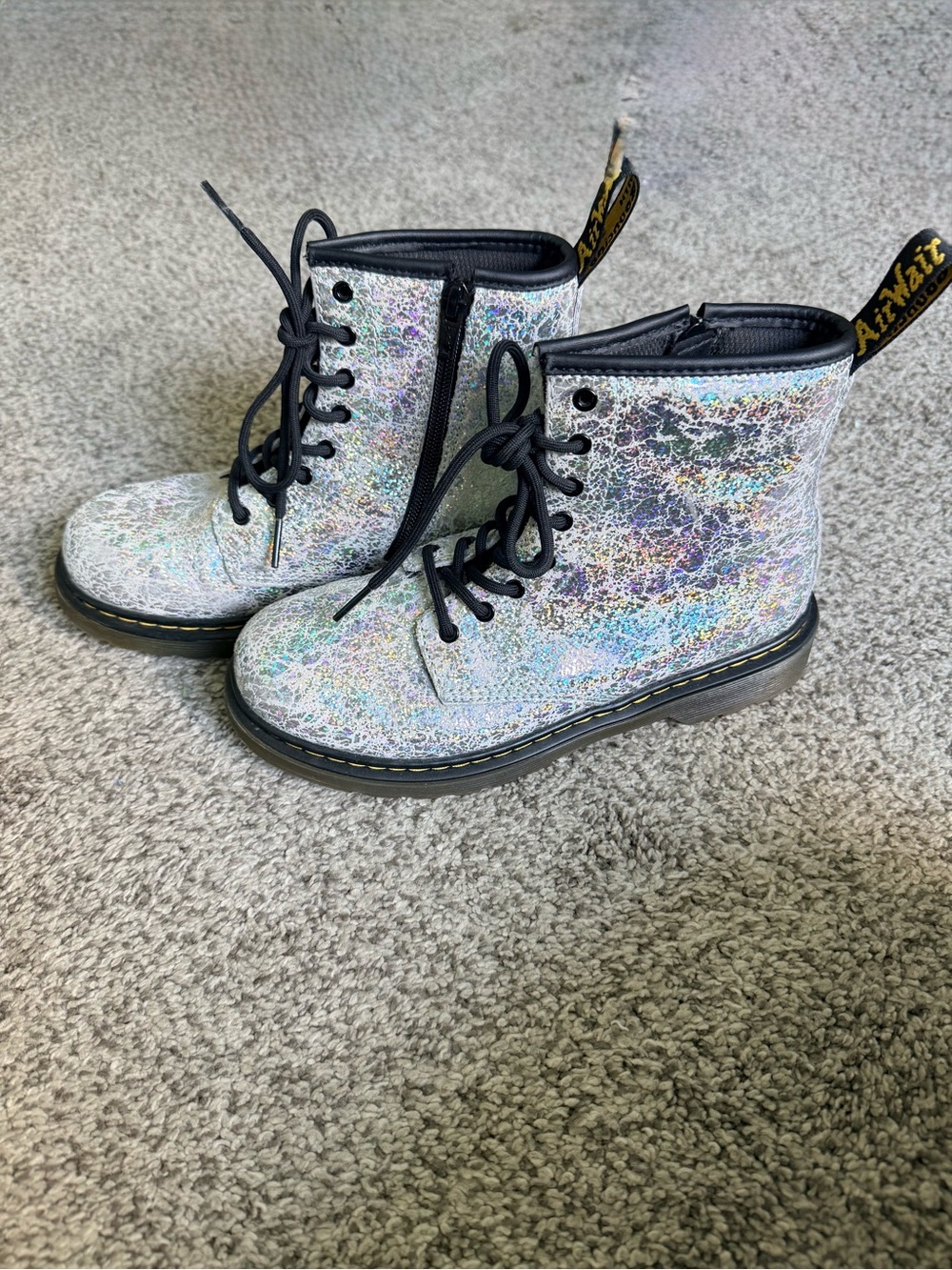 Dr. Martens Kids Iridescent Holographic Lace-Up Boots - Black Laces